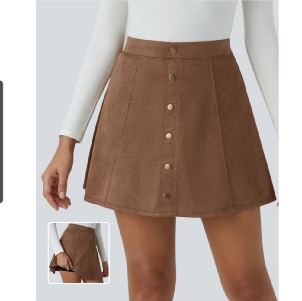 HALARA Brown Button-Front Mini Skirt